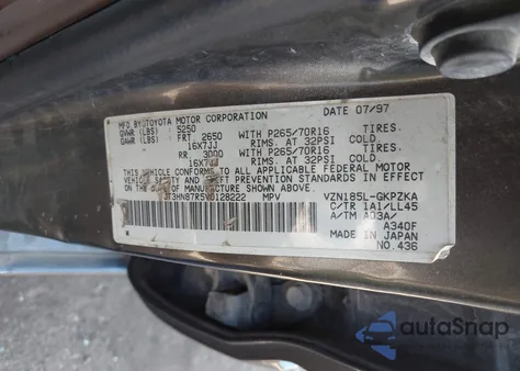 1997 Toyota 4Runner Sr5 V6 Limited z USA, uszkodzony, nr VIN JT3HN87R5V0128222